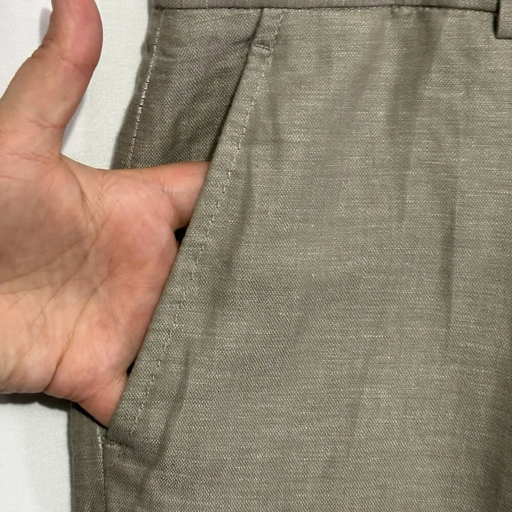 Perry Ellis Pants Mens 36 X 32 Slim Fit Linen Blend Chino Slacks Beige Khaki